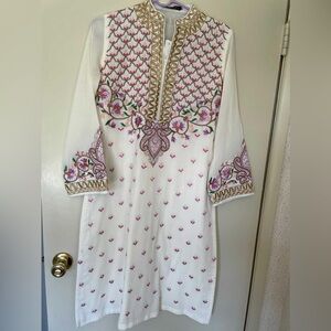3 Piece Embroidered White and Pink Dress